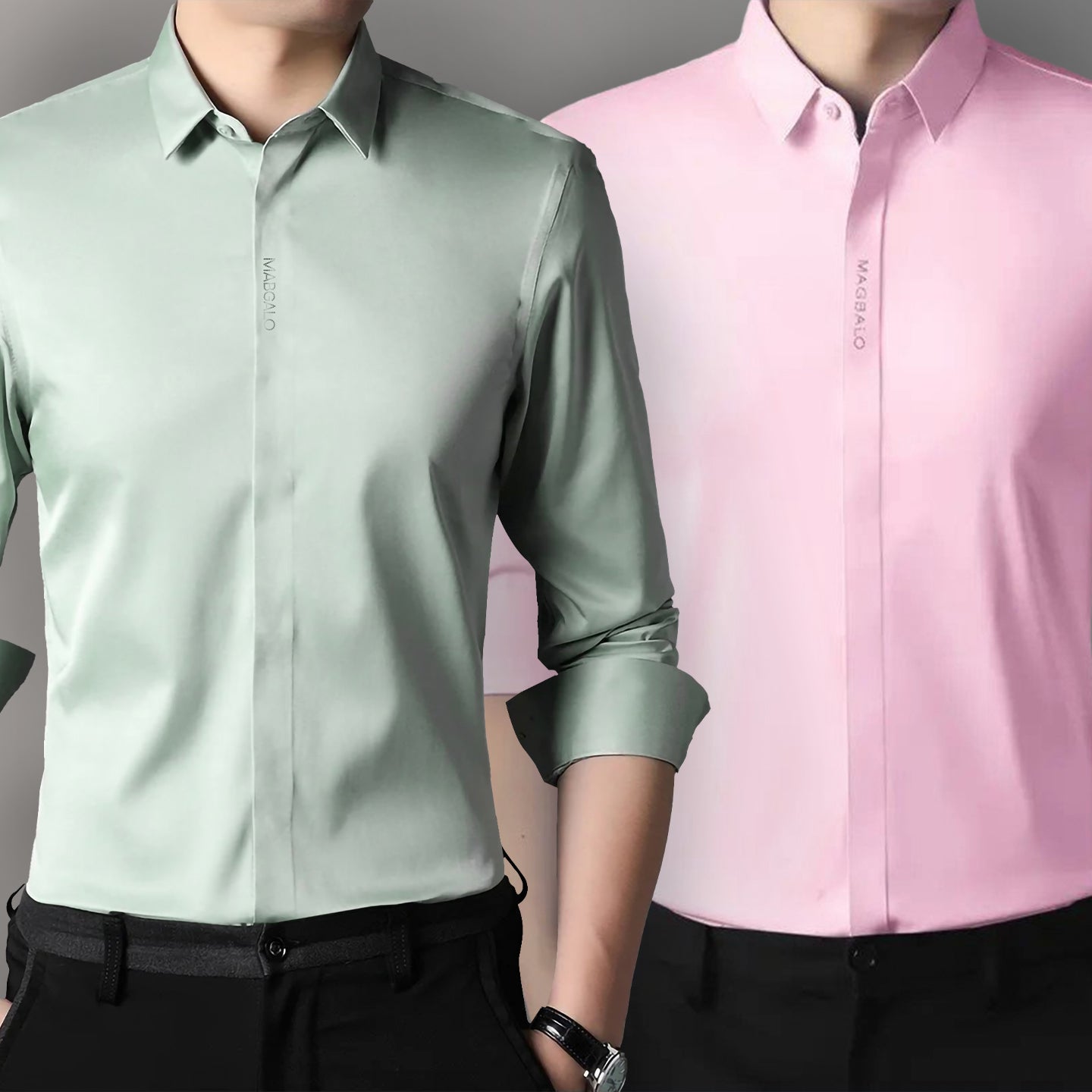 Premium Men's Solid Shirts (Solid Light Green + Solid Pink)