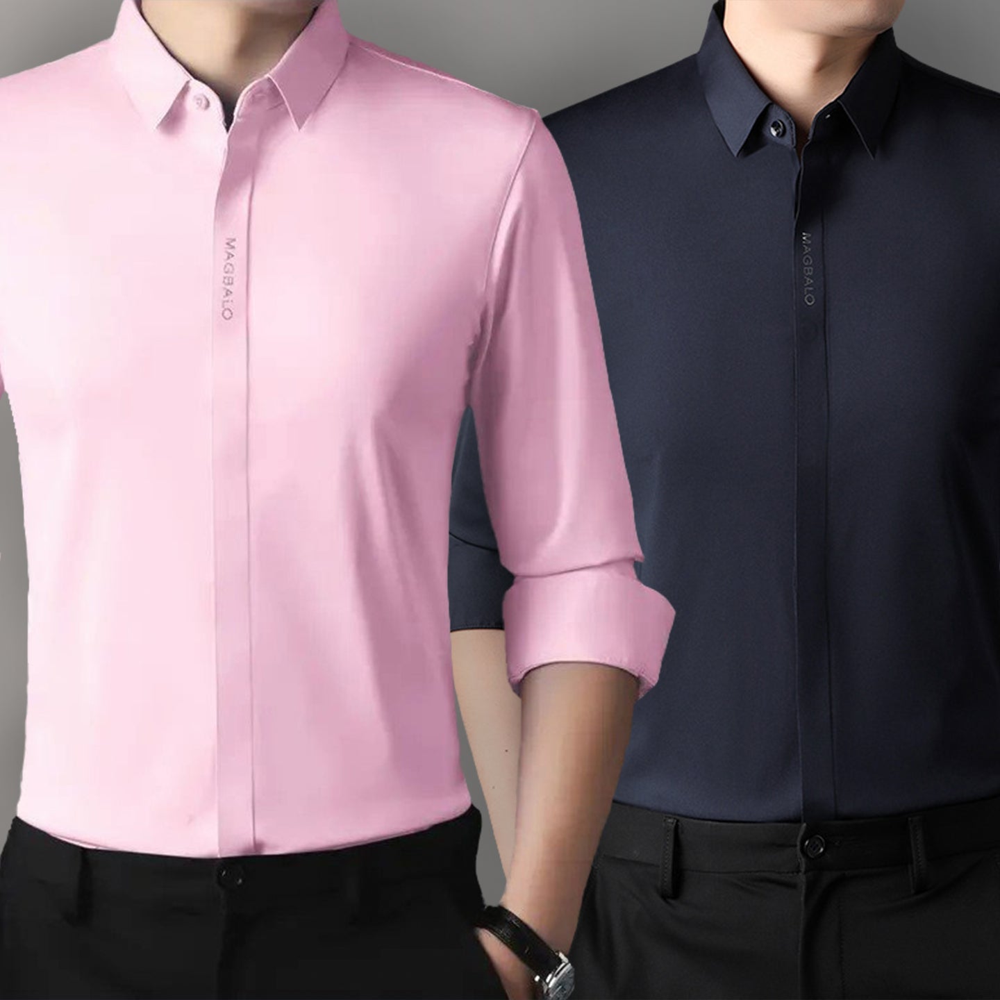 Premium Men's Solid Shirts (SOLID PINK+SOLID NAVY BLUE)