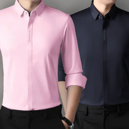 Premium Men's Solid Shirts (SOLID PINK+SOLID NAVY BLUE)