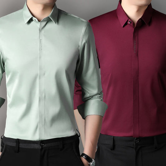 Premium Men's Solid Shirts (Solid Light Green + Solid Dark Red)