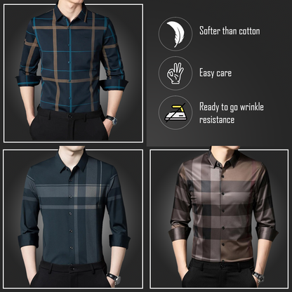 Latest Pack of 3 Full Sleeve Cotton Check Shirt (BLUE G+DGC+BB CHECK)