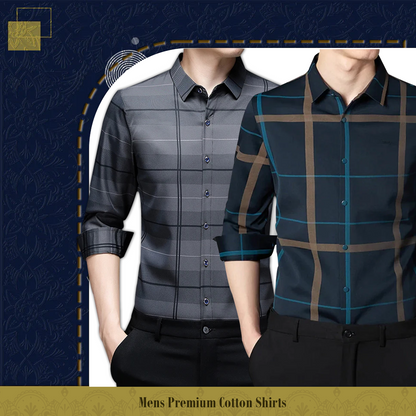 Pack of 2 Full Sleeve Cotton Check Shirt (SILVER L+BLUE G)