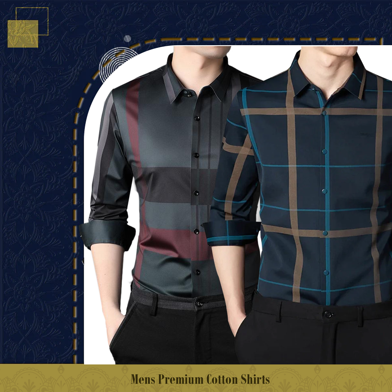 Pack of 2 Full Sleeve Cotton Check Shirt (RBL+BLUE G)