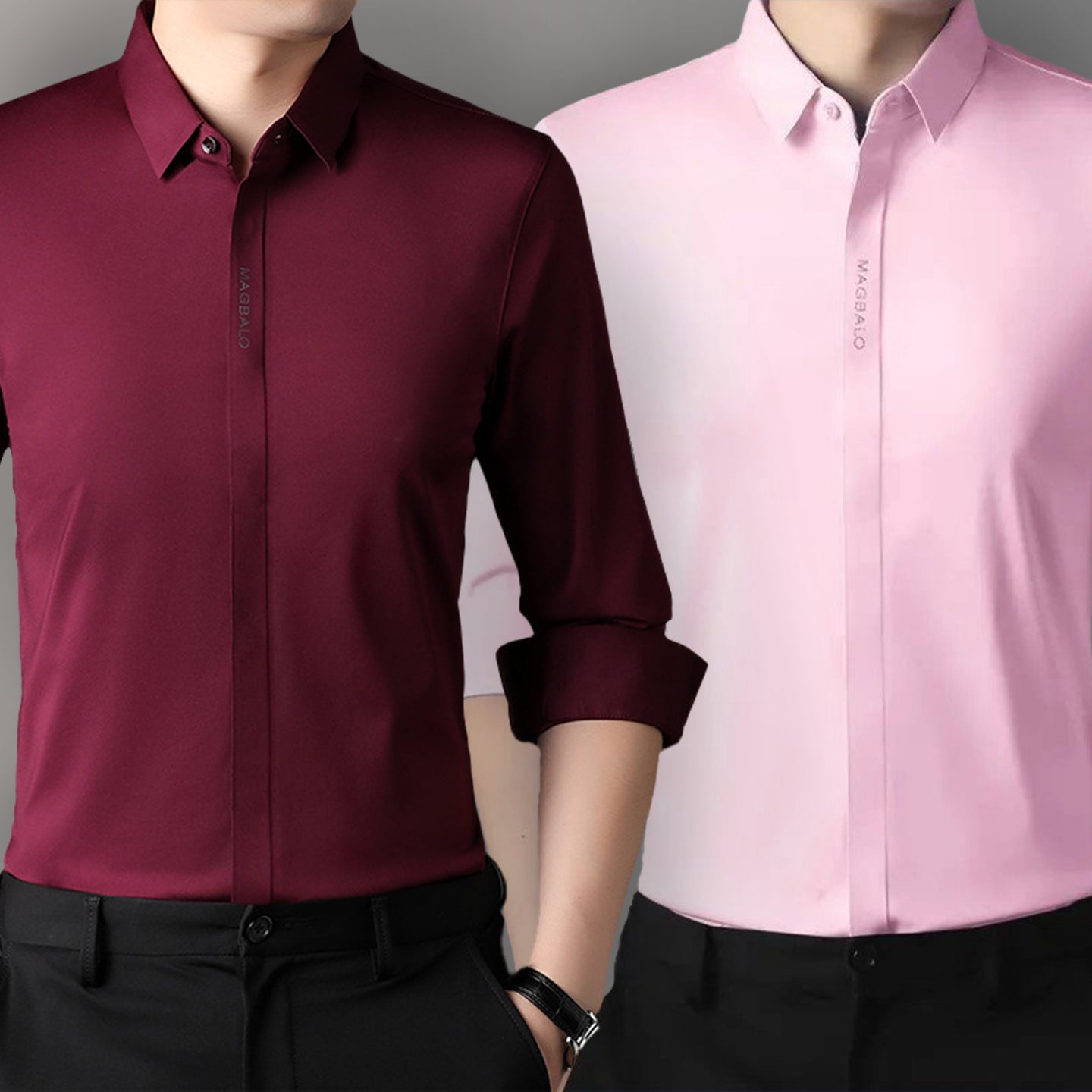 Premium Men's Solid Shirts (SOLID PINK+SOLID DARK RED)