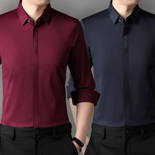 Premium Men's Solid Shirts (SOLID DARK RED+SOLID NAVY BLUE)