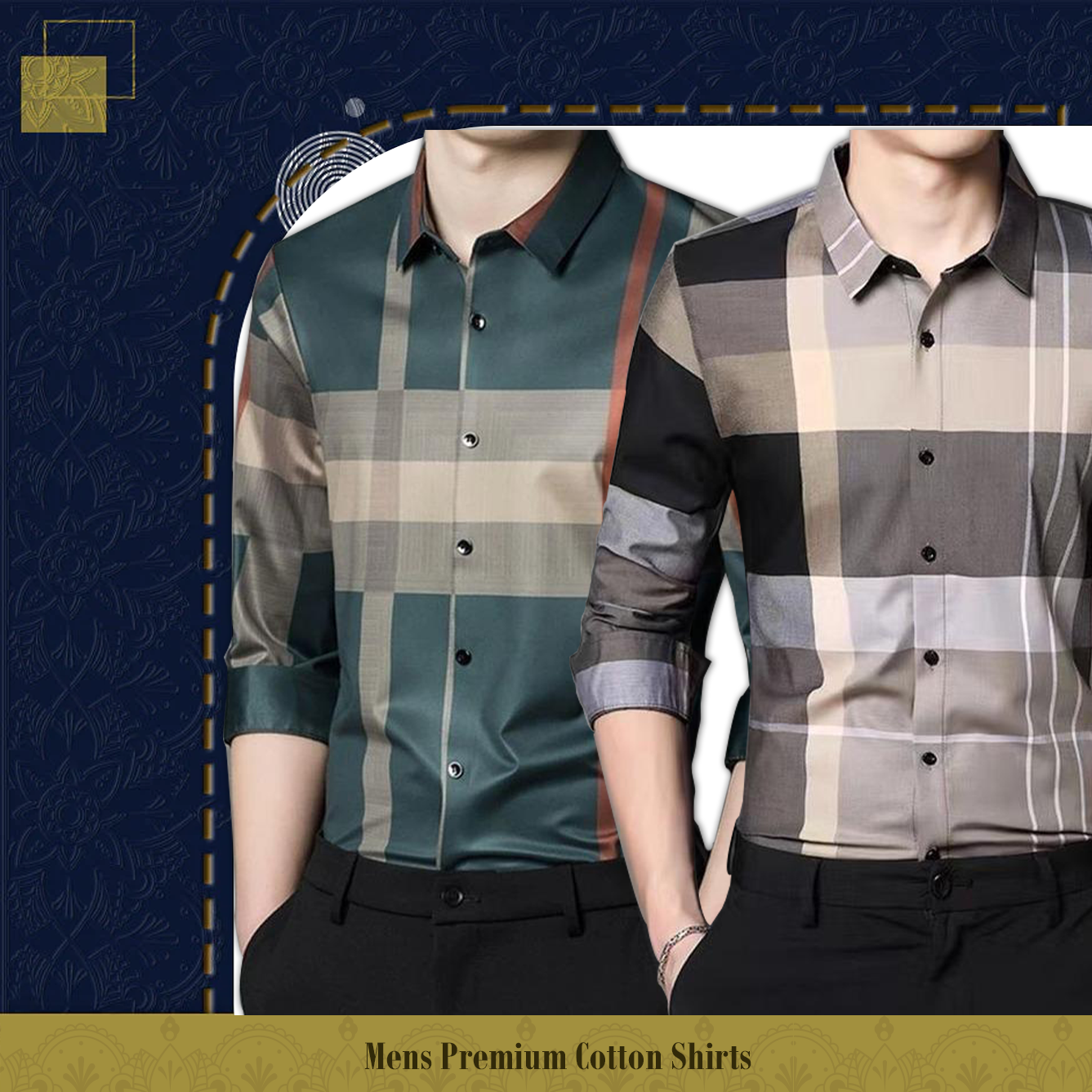 Pack of 2 Full Sleeve Cotton Check Shirt (GREEN+CGL)