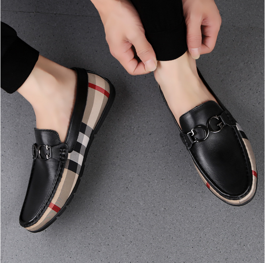 The Men Black And Brown Designer Check Loafer Shoes