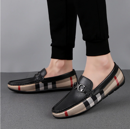 The Men Black And Brown Designer Check Loafer Shoes