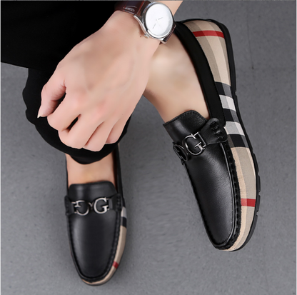 The Men Black And Brown Designer Check Loafer Shoes