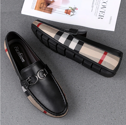The Men Black And Brown Designer Check Loafer Shoes