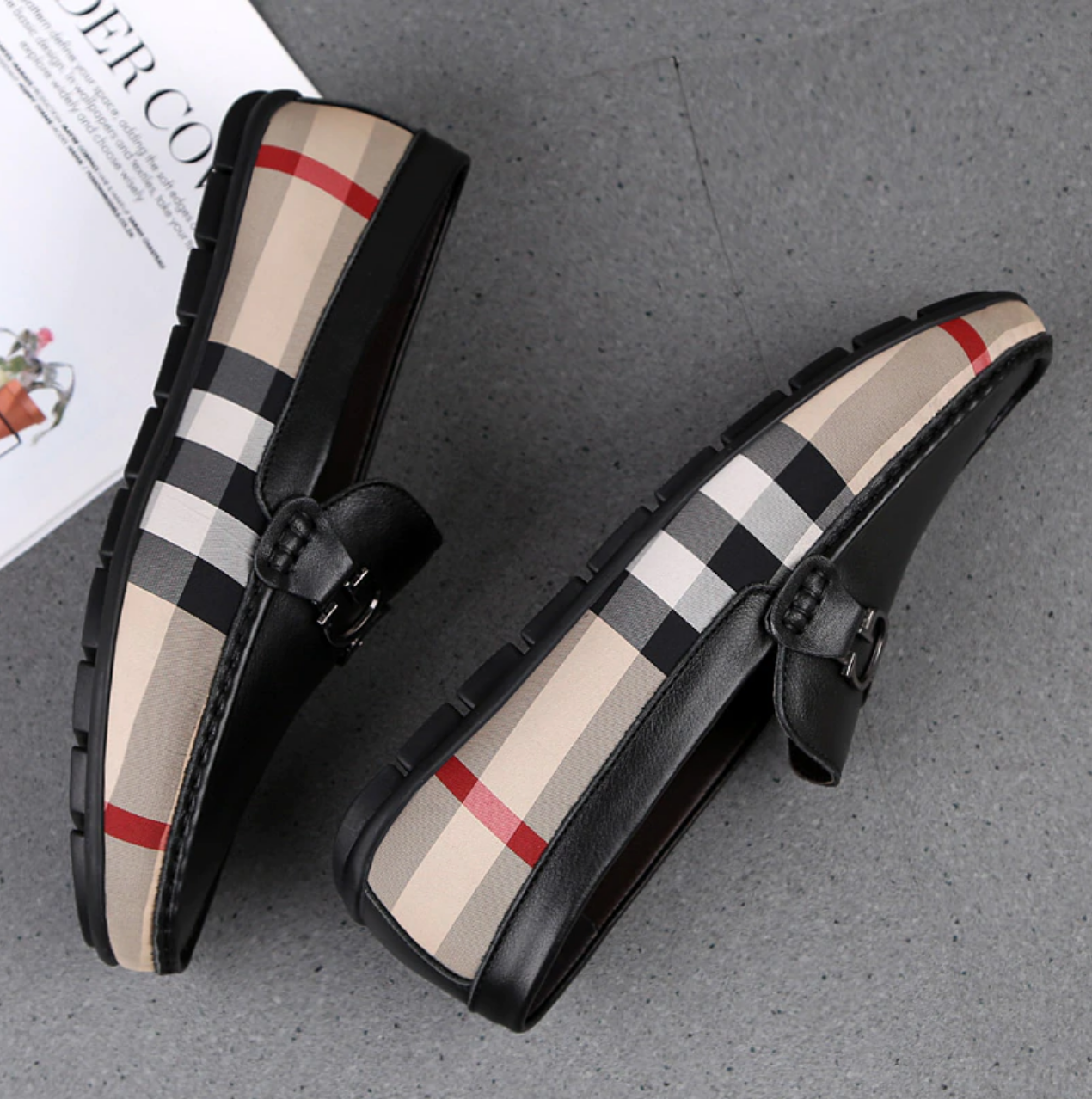 The Men Black And Brown Designer Check Loafer Shoes