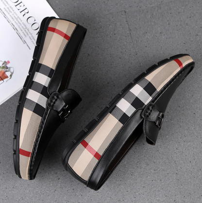 The Men Black And Brown Designer Check Loafer Shoes